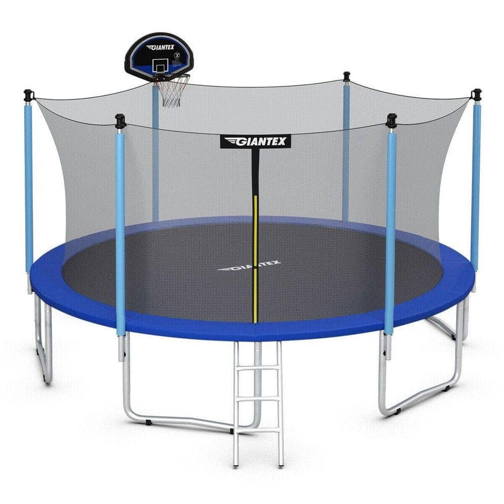 Resenkos - 14 FT Trampoline with Enclosure Combo - Outdoor Bounce Jump Recreational Equipment - Blue and Black