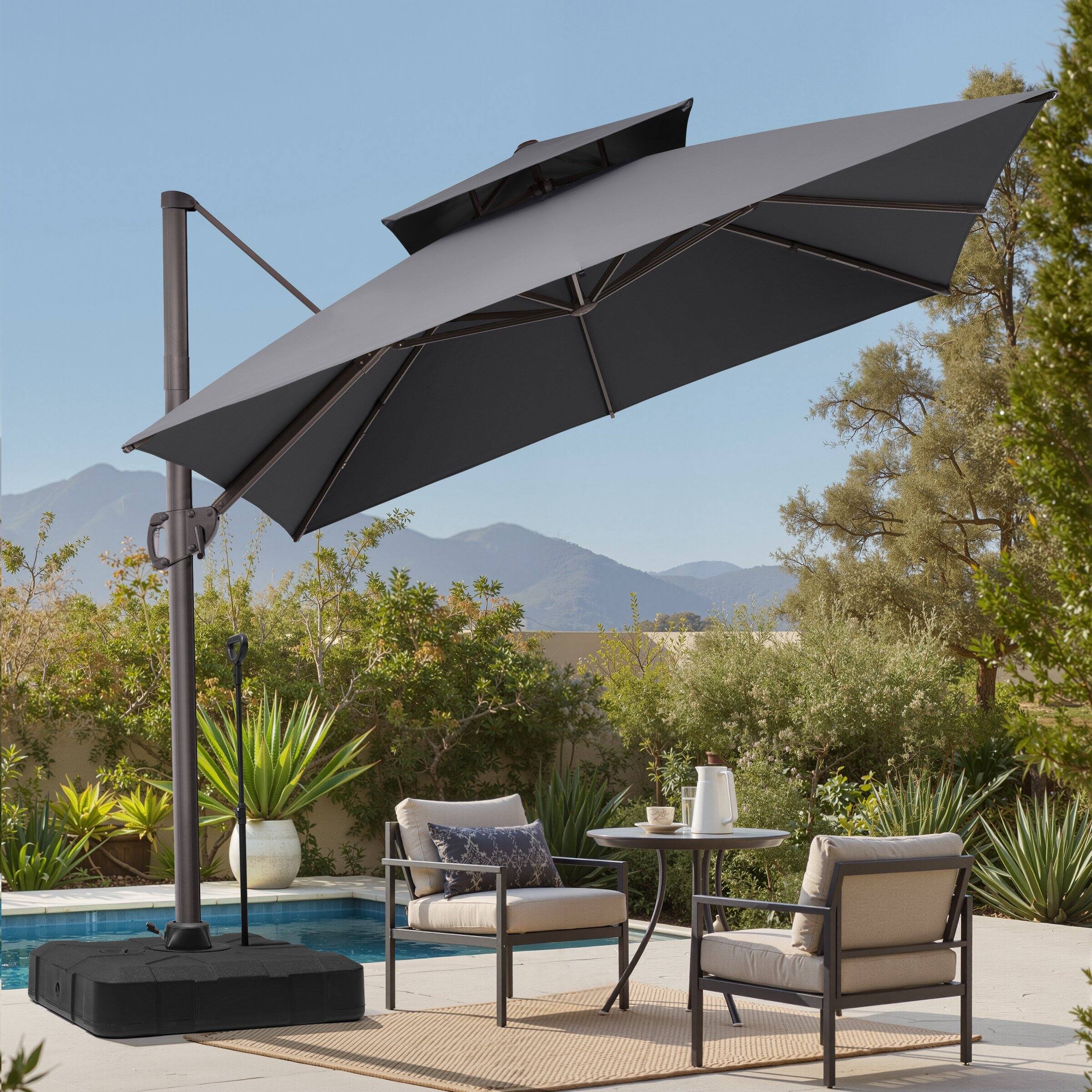 Back. Crestlive Products - Crestlive Products 10x10ft Aluminum Double Top Crank Cantilever Patio Umbrella with Base - Dark gray.