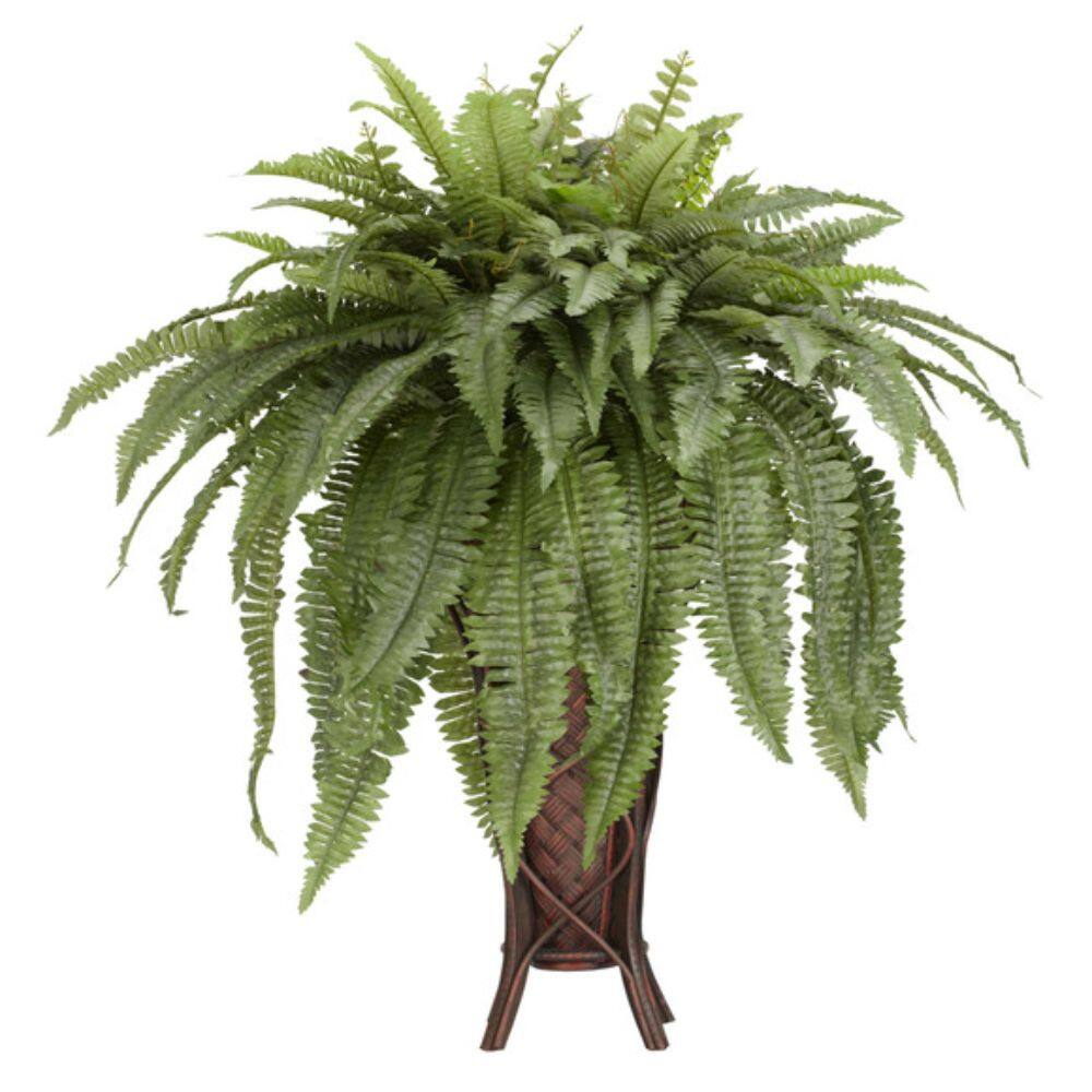 Front. BreeBe - Boston Fern w/Stand Silk Plant - Green.