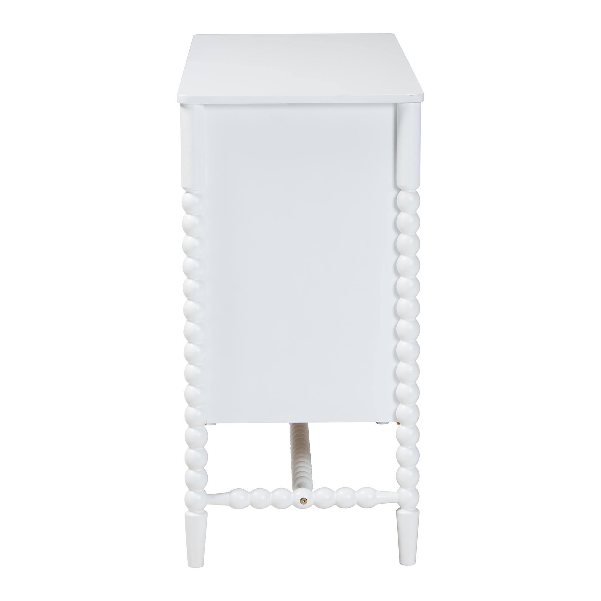 Alt View 1. Baxton Studio - Brantley Spindle Dresser - 6-Drawer Horizontal Storage Cabinet with Beaded Frame and Elevated Base for Bedroom - White.