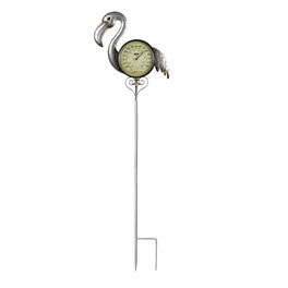 Swim Central - 41.75" Iron Flamingo Garden Stake Thermometer - Silver
