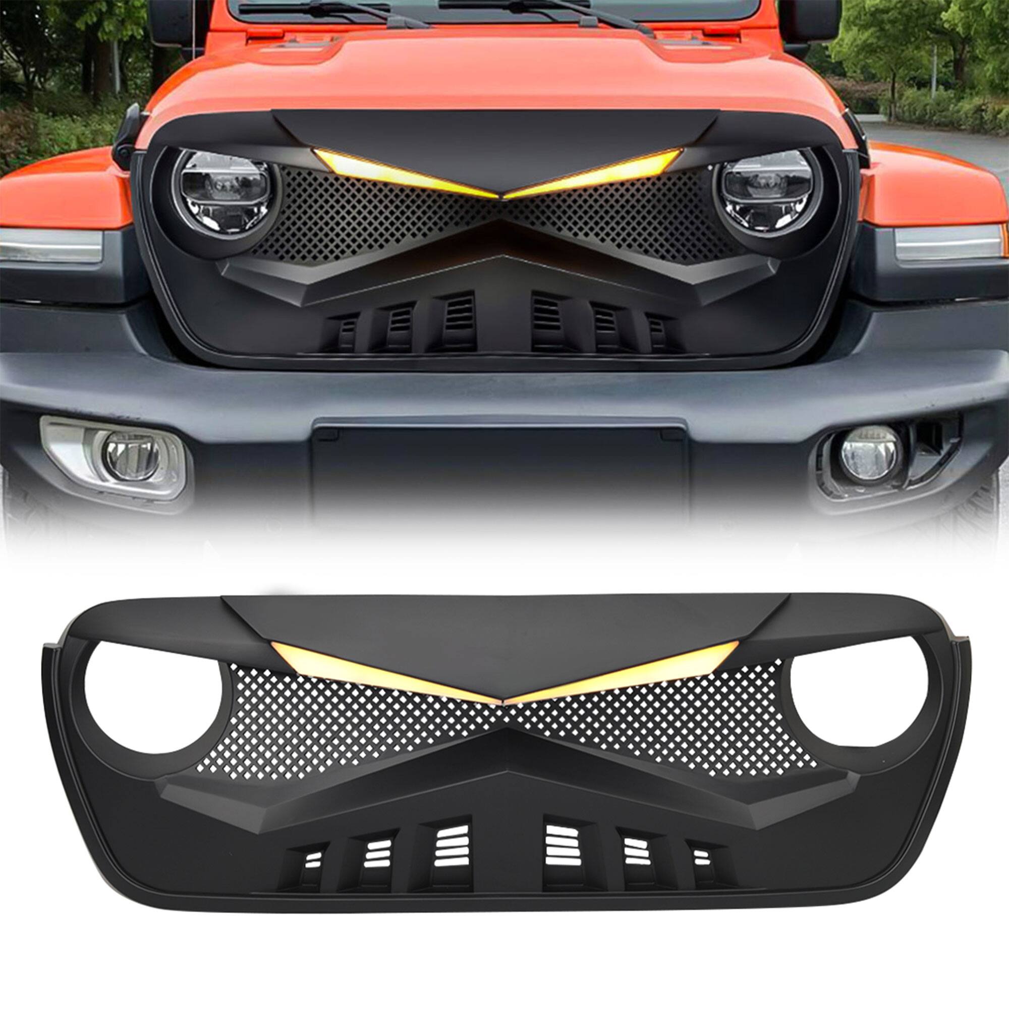 Front. AMERICAN MODIFIED - American Modified Hawke Grille Compatible with 18-23 Wrangler JL & Gladiator JT - Matte Black.
