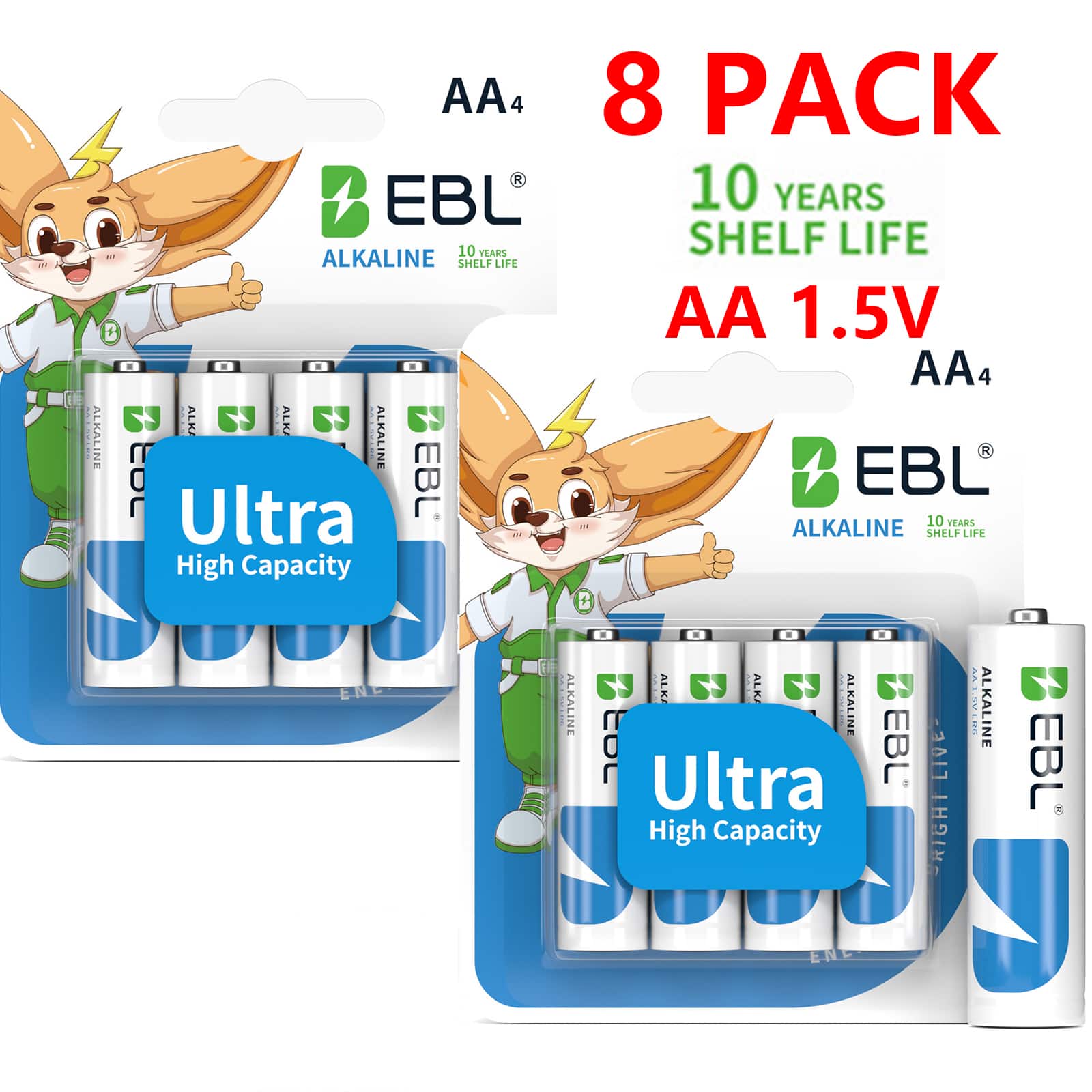 EBL - Ultra High Capacity Energy AA Batteries (8 Pack), Double A Alkaline Battery Pack 8