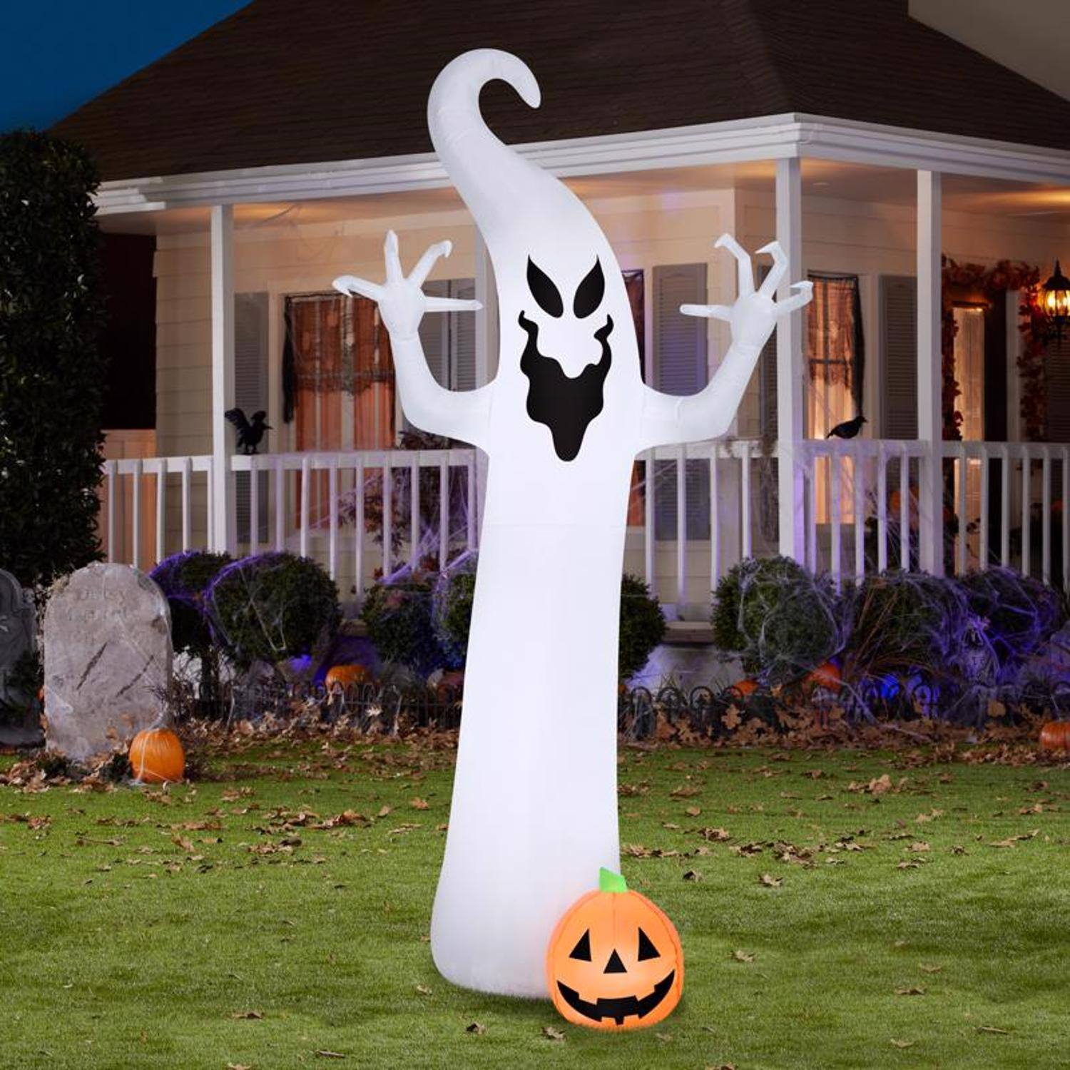 Gemmy Airblown 9 ft. LED Prelit Ghost with Jack o Lantern Inflatable ...