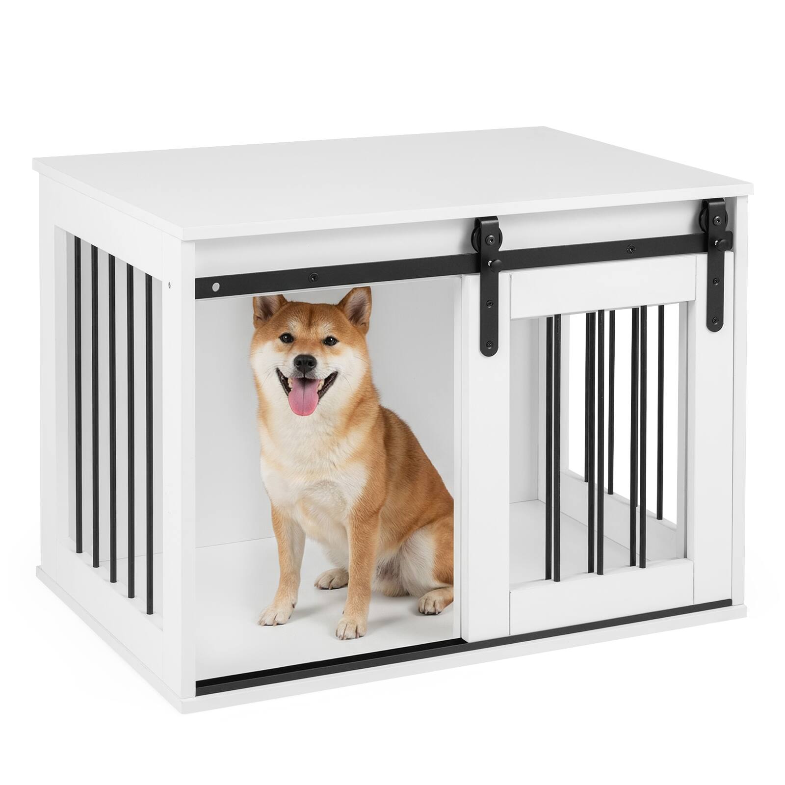 Alt View 9. Gymax - Gymax Dog Crate Furniture 31.5'' Heavy Duty Dog Kennel w/Sliding Barn Door Metal Frame White.