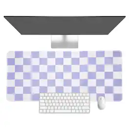Unique Bargains - Checkered Desk Mat, 23.6x11.8 Inch Mouse Pad, Non-Slip Rubber, Stitched Edges, Soft, for Computer/Laptop - Purple/White