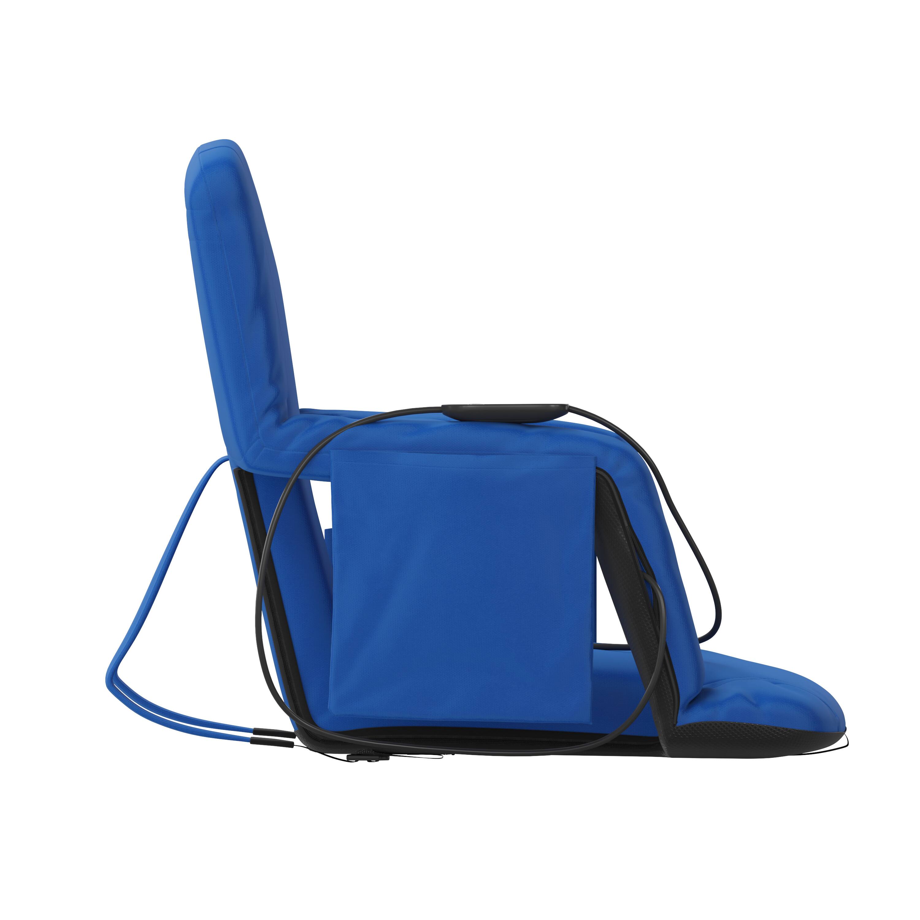 Alt View 9. Emma + Oliver - Foldable Reclining Stadium Chair with Backpack Straps-Heated Back and Seat - Blue.