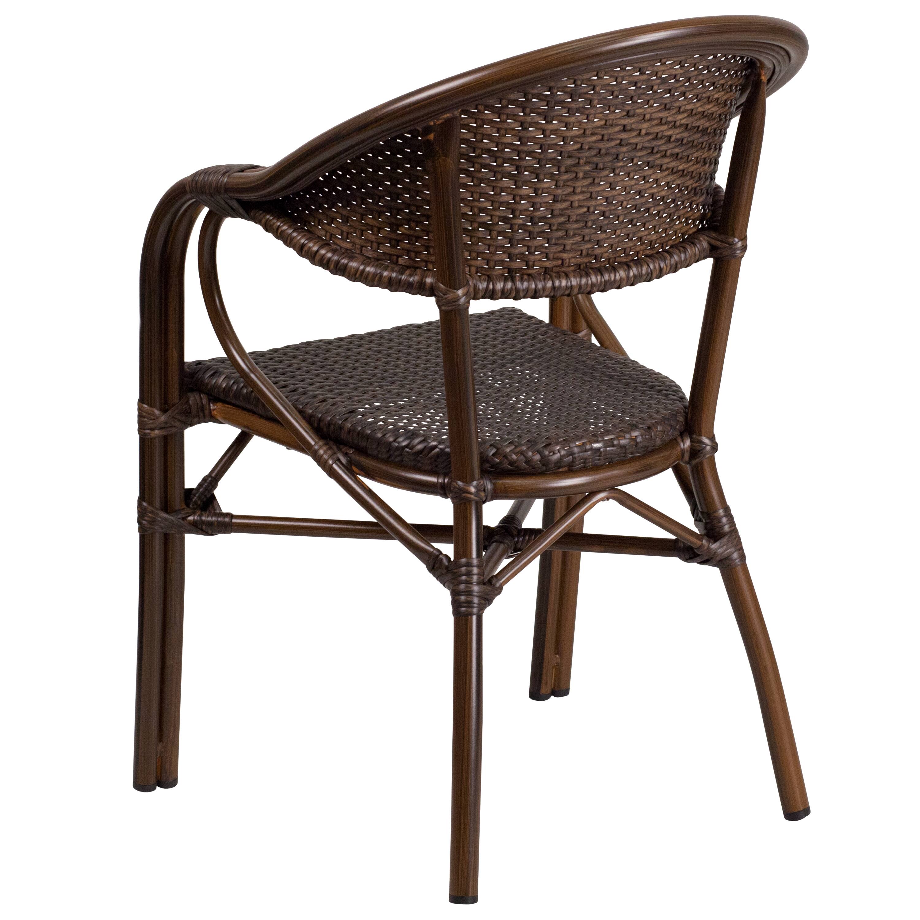 Alt View 5. Emma + Oliver - Rattan Restaurant Patio Bamboo-Aluminum Frame Chair with Open Back - Cocoa Rattan/Bamboo-Aluminum Frame.