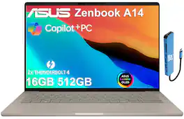 ASUS - Refurbished Excellent - Zenbook A14 14” OLED FHD+ Display - Snapdragon X Plus - 16GB Memory - 512GB Storage - Copilot+ PC - Zabriskie Beige