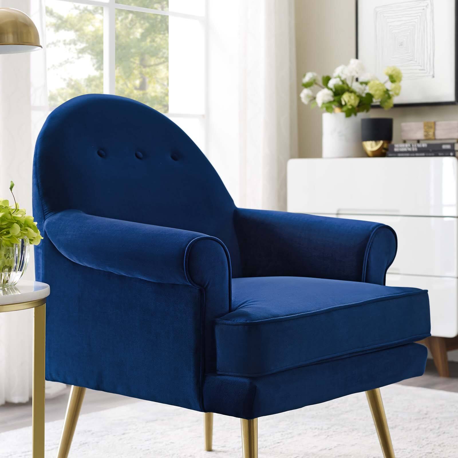 Left. Modway - Revive Tufted Button Accent Performance Velvet Armchair by Modway - Navy.