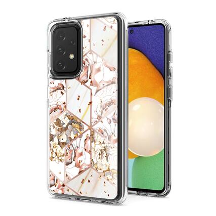 Front. Reiko - Flower Design Dual Layer Hybrid Hard Plastic & Soft TPU Case Cover for Samsung Galaxy A52 5G White Base - Multicolor.