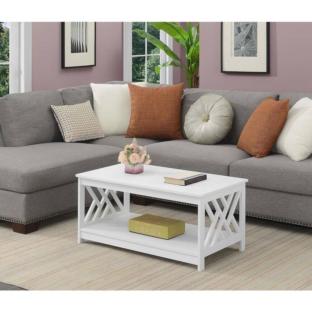 Back. Convenience Concepts - Titan Coffee Table with Shelf, White - White.