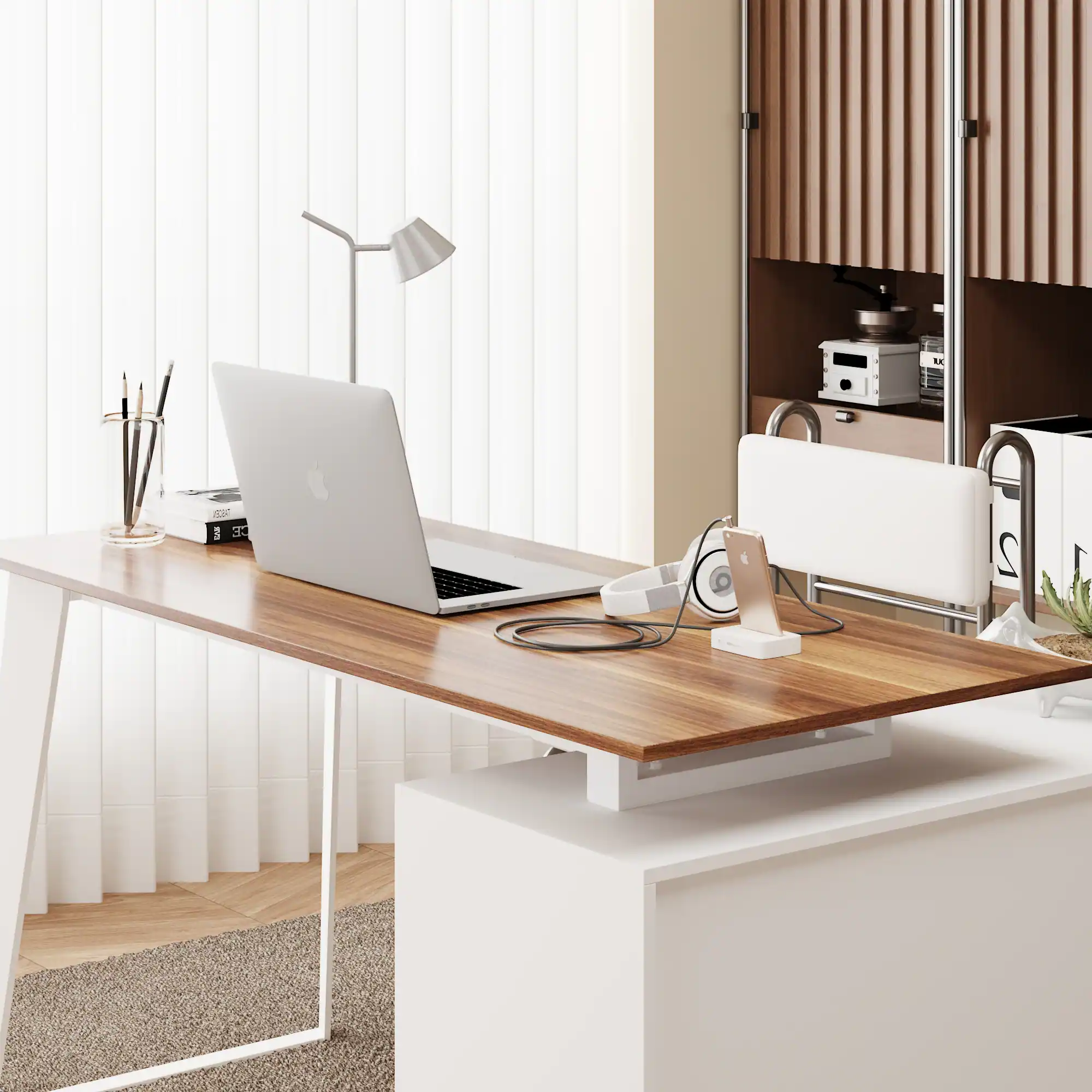 Alt View 1. FUFU & GAGA - Reversible L - Shaped Desk with Adjustable Storage – Ideal for Home Offices & Creative Studios - Brown & White.