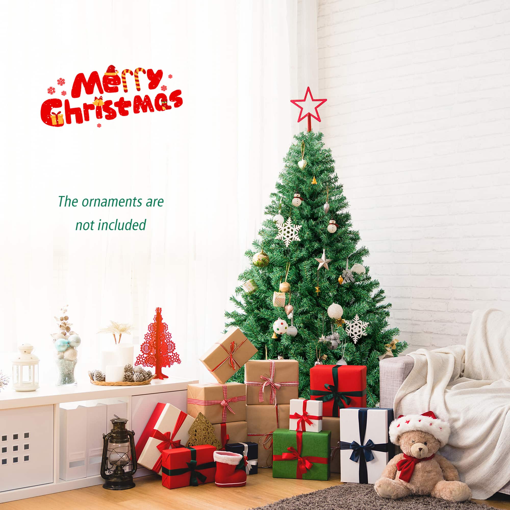 Gymax - 6 ft Unlit Artificial Christmas Tree Hinged Spruce Xmas Tree w/ Metal Stand - Green