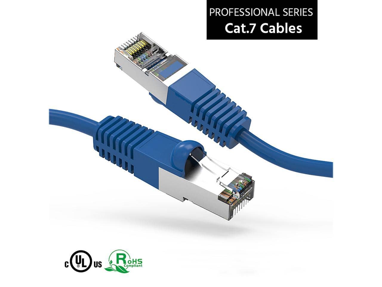 Nippon Labs - Cat7 Shielded 600MHz 26AWG 1ft Blue LAN Cable, RJ45