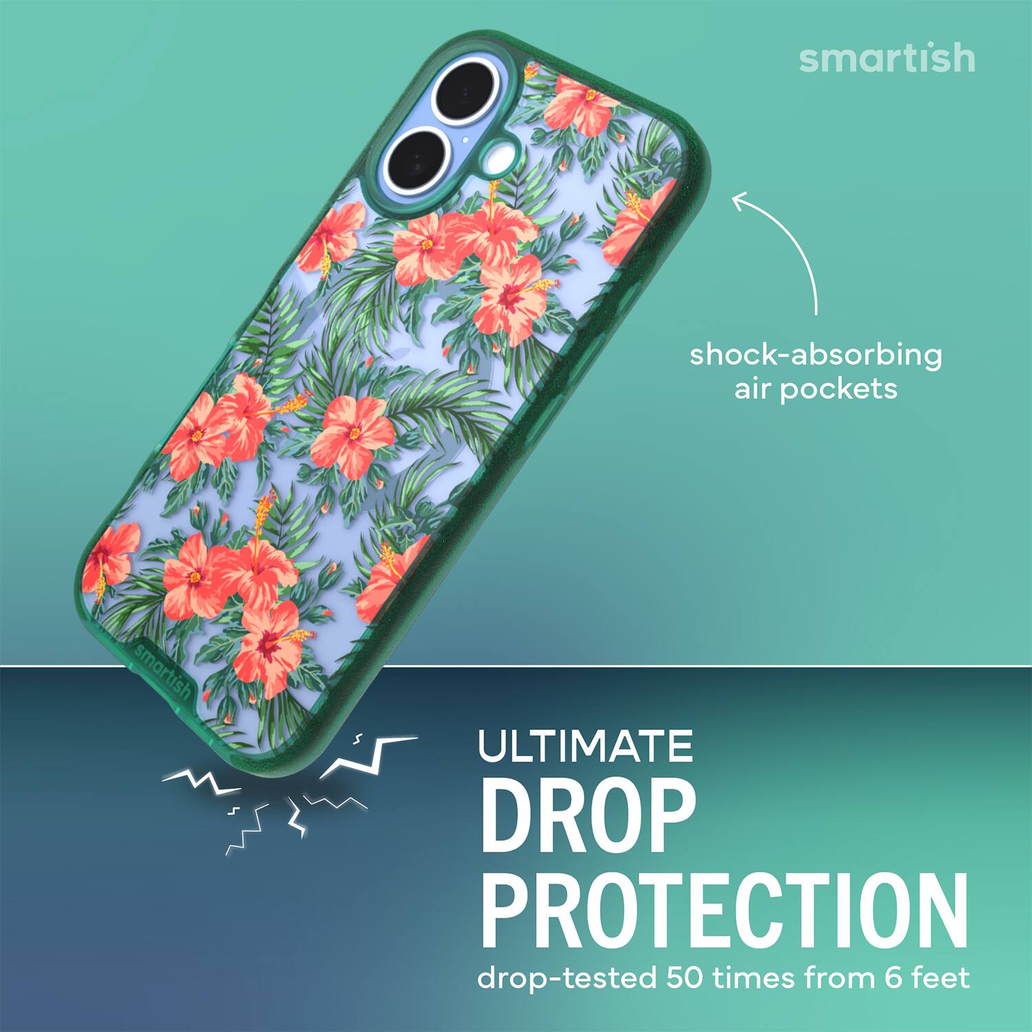 smartish shock-absorbing air pockets smartish ULTIMATE DROP PROTECTION drop-tested 50 times from 6 feet