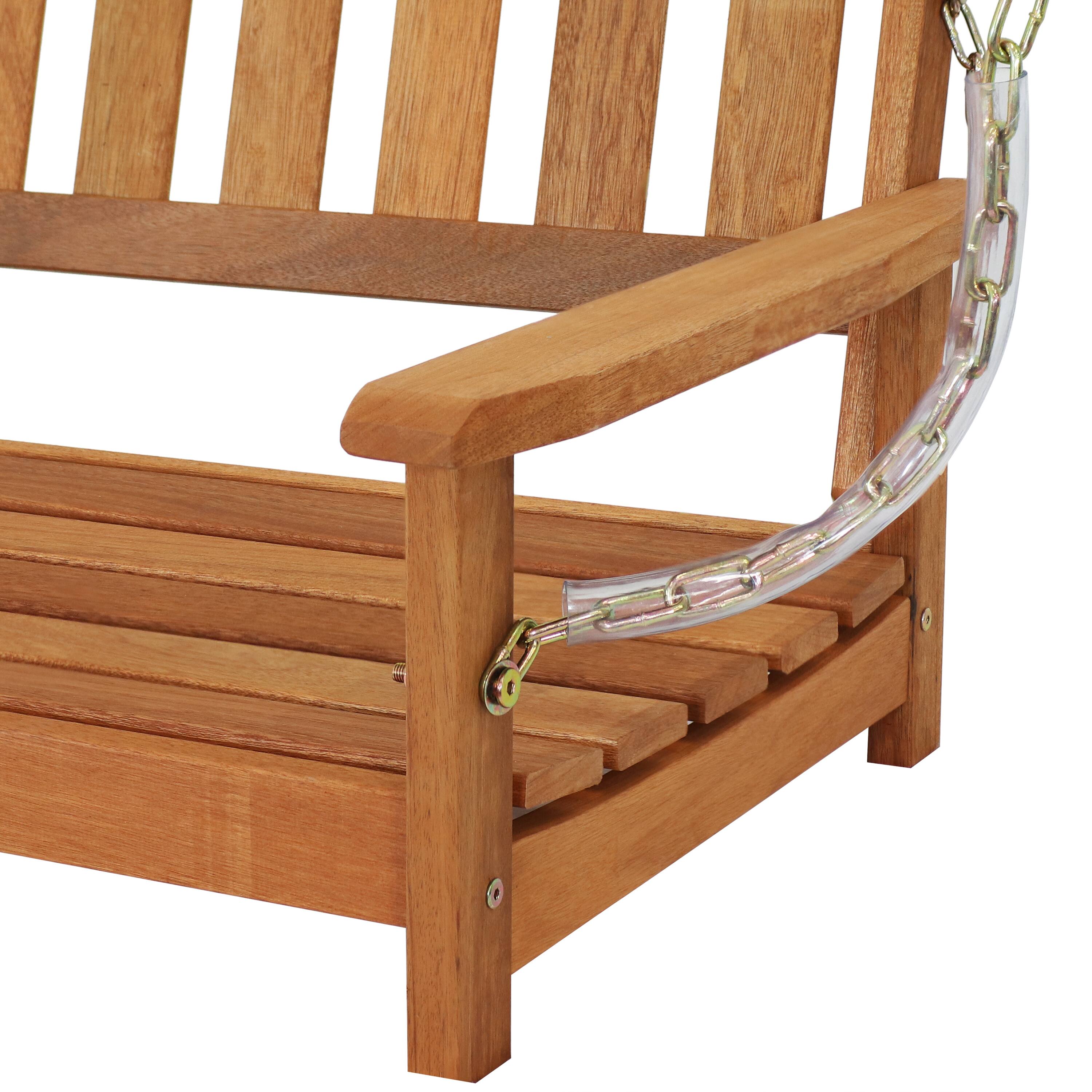 Alt View 4. Sunnydaze - 2-Person Hanging Bench with Armrests/Chains - Meranti Wood - Brown.