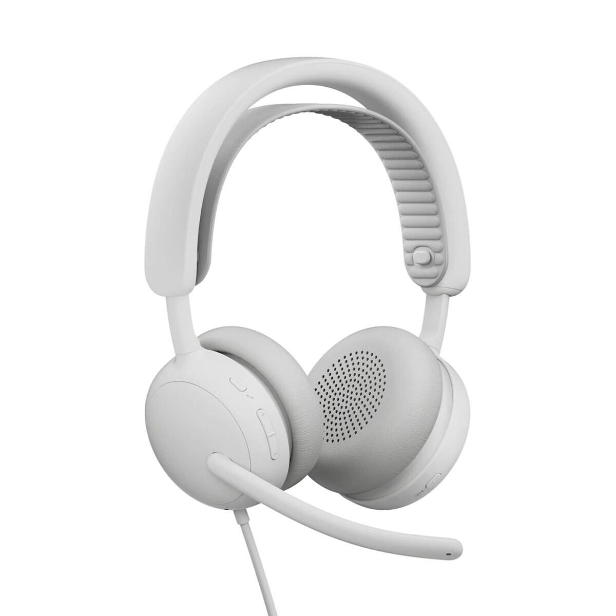 Alt View 1. Logitech - Logitech Zone Wired 2 Active Noise Cancelling Closed-Back On-Ear Stereo Headset, Off-White - White.