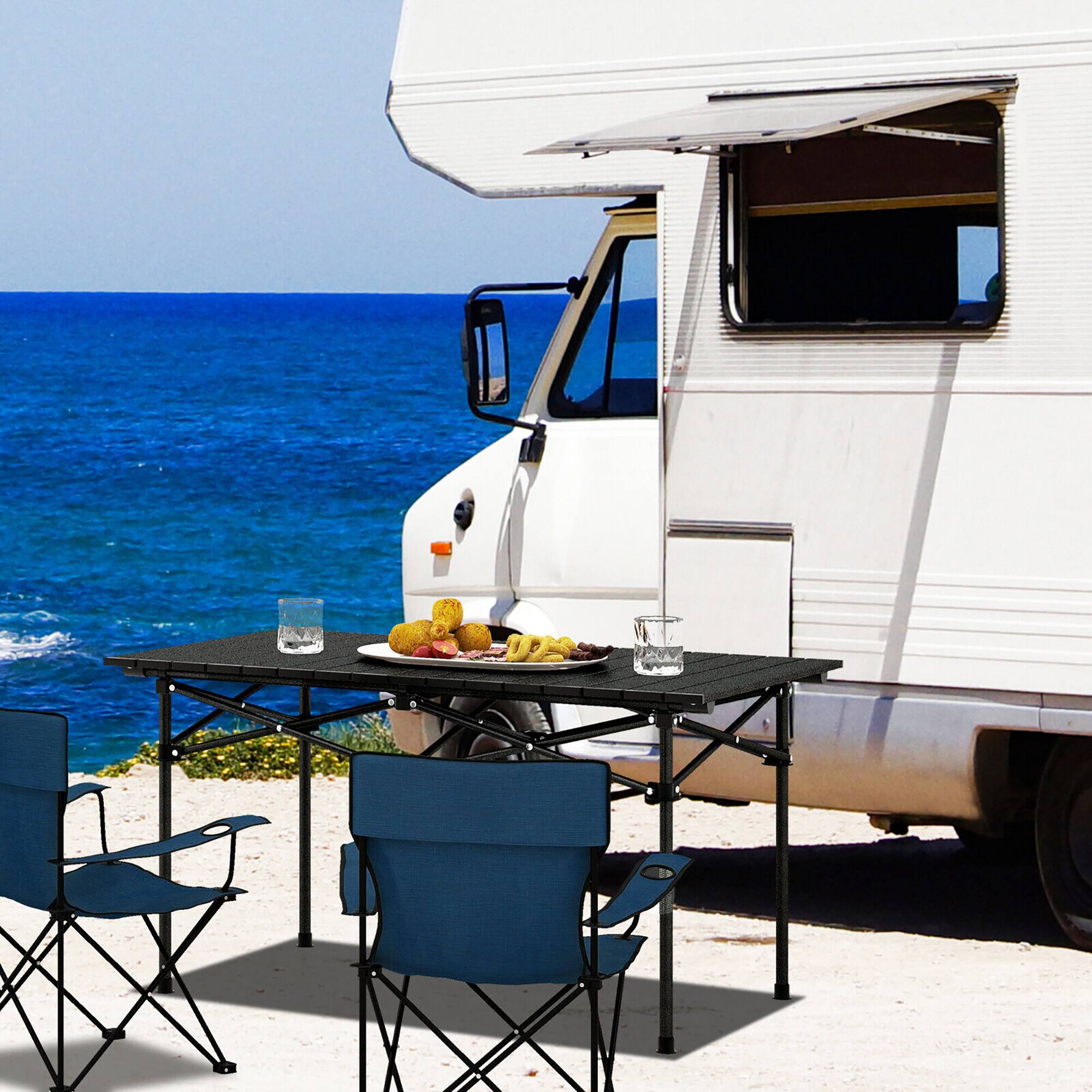 Alt View 2. Gymax - Gymax Aluminum Camping Table for 4-6 People Folding Picnic Table w/ Carry Bag - Black.