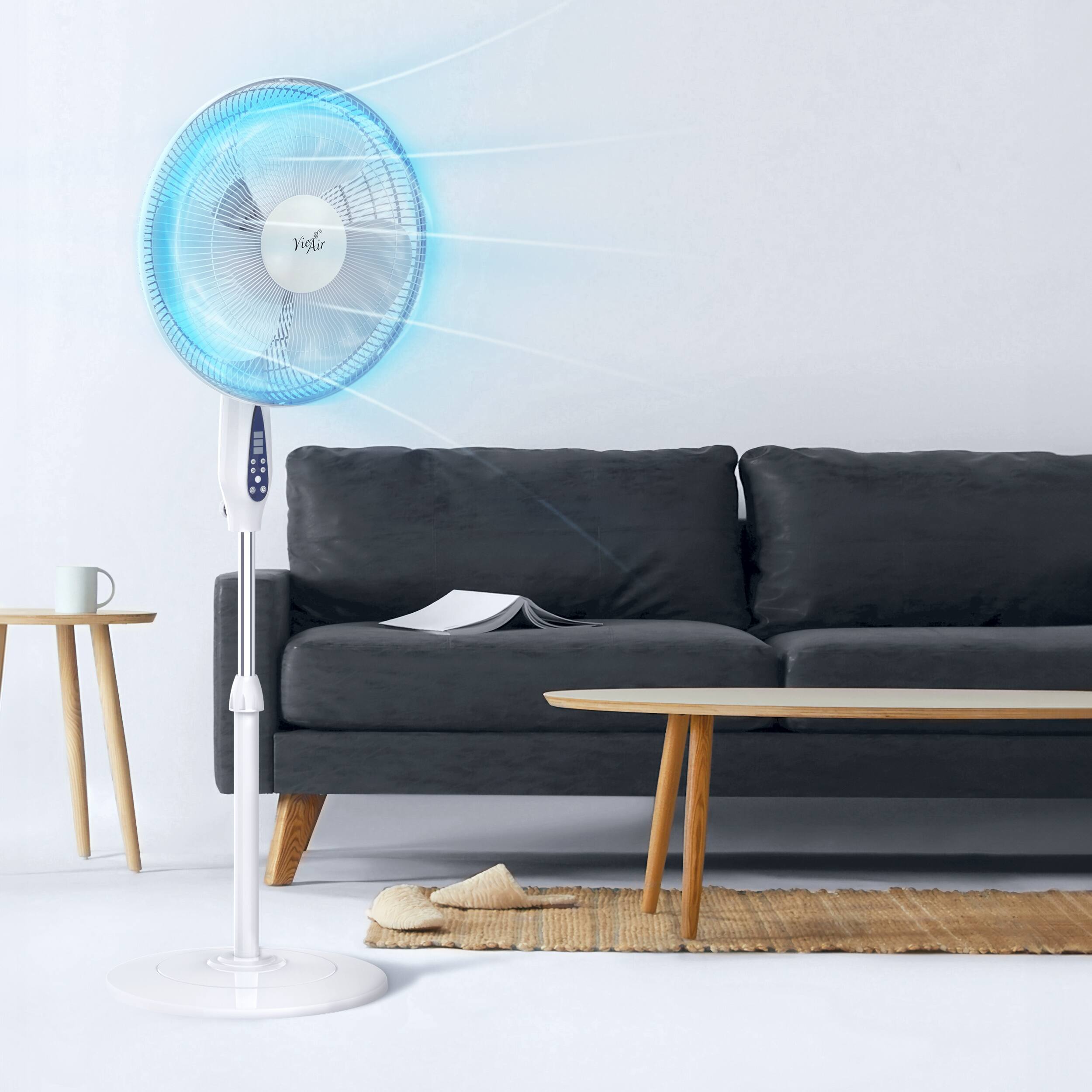 Alt View 5. VieAir - Vie Air 16 Inch 3 Speed Oscillating Stand Fan with Remote Control in White - White.