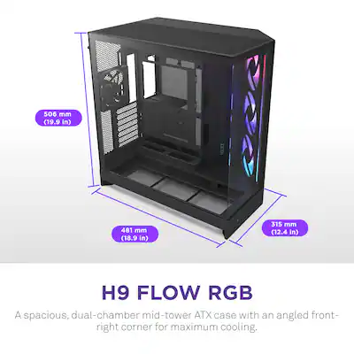 NZXT H9 Flow RGB 2025 ATX Mid Tower Dual Chamber PC Case Black CM NZXT H9 Flow RGB 2025 ATX Mid Tower Dual Chamber PC Case Black CM
