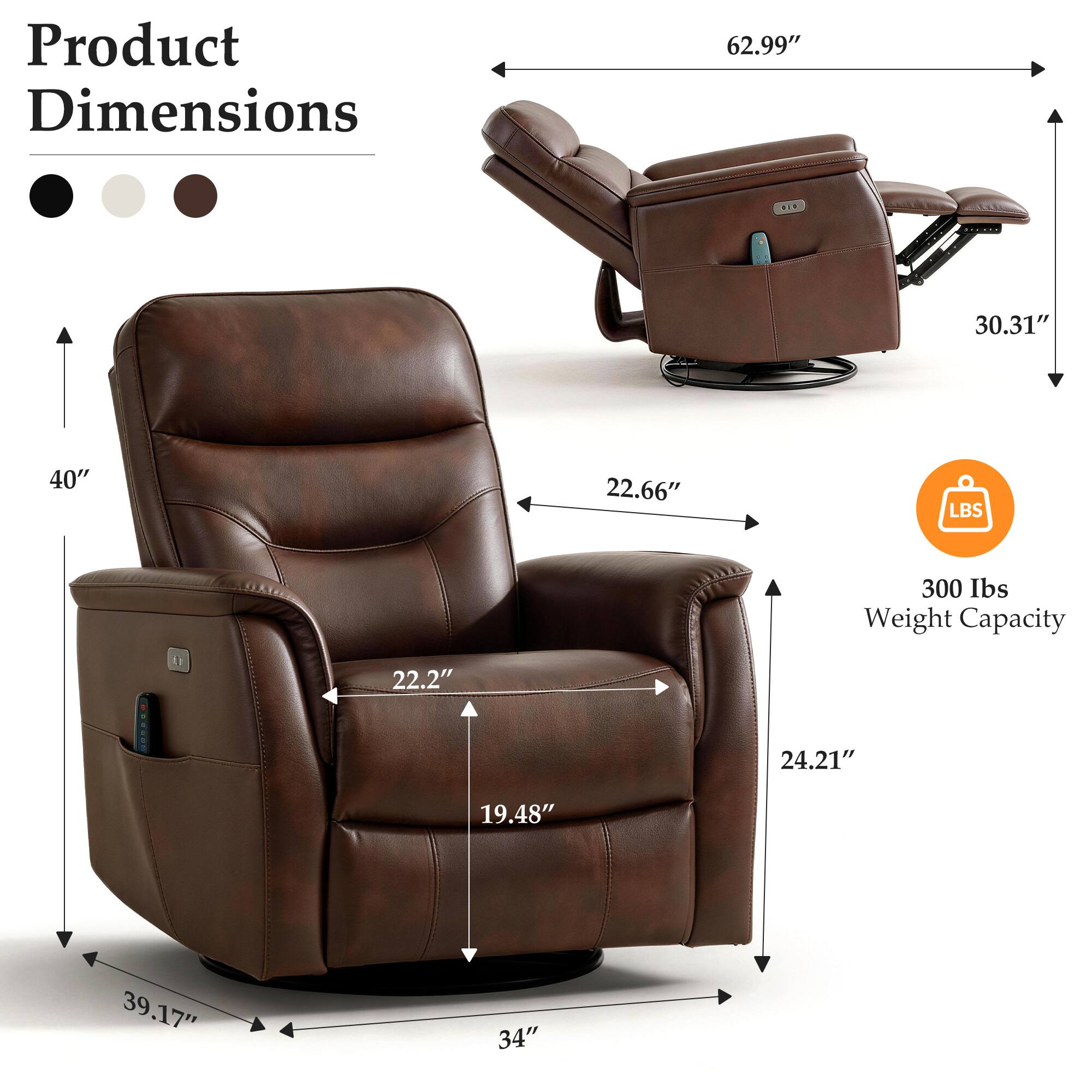 Product Dimensions: 62.99" x 30.31" x 40" x 22.66"  
Weight Capacity: 300 lbs