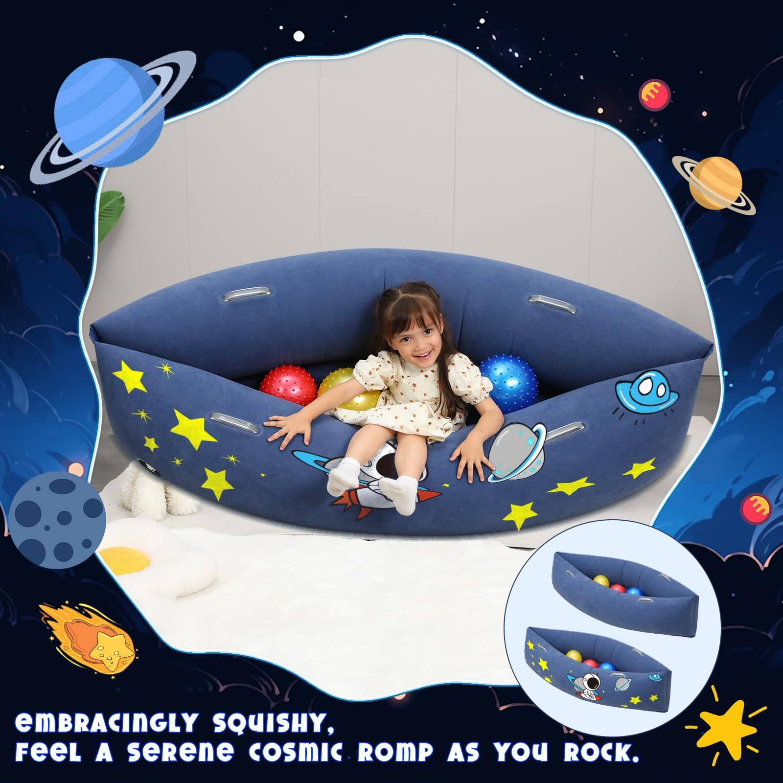 Embracingly squishy, feel a serene cosmic romp as you rock.