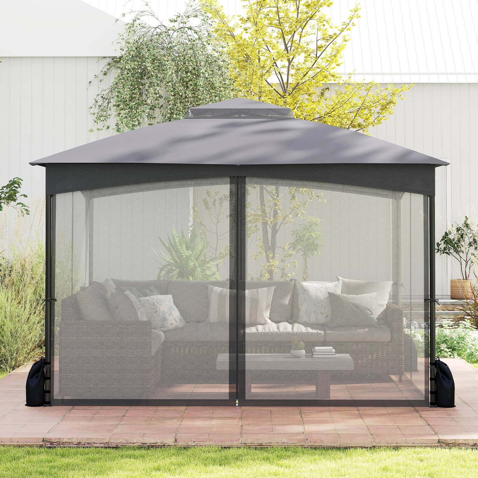 Alt View 3. Costway - Costway 10 X 12 FT Patio Gazebo with Netting Walls 4 Sandbags Zippered Doors Outdoor - Gray.