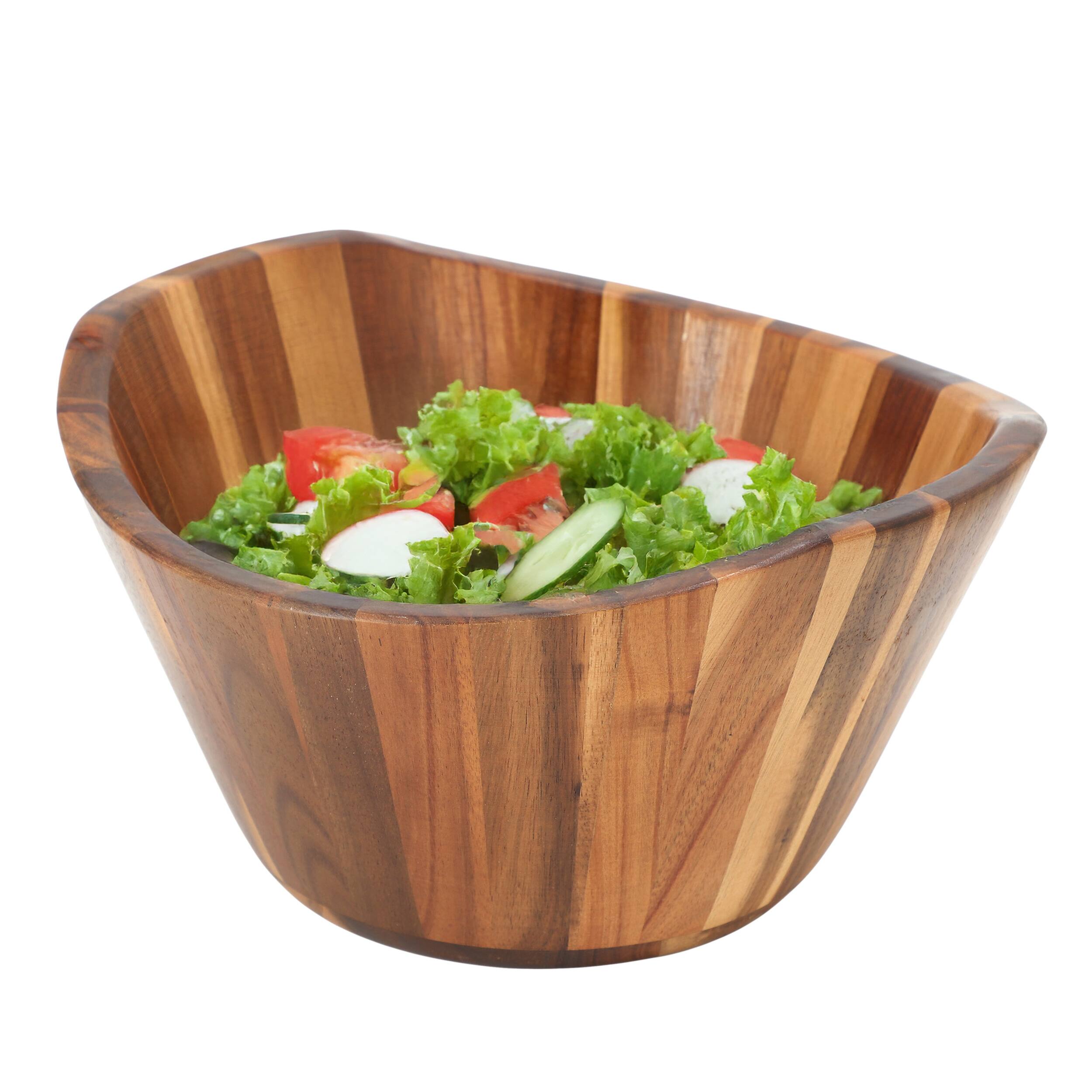 Front. MegaChef - MegaChef 11.75 Inch Acacia Wood Deep Salad Bowl - Brown.