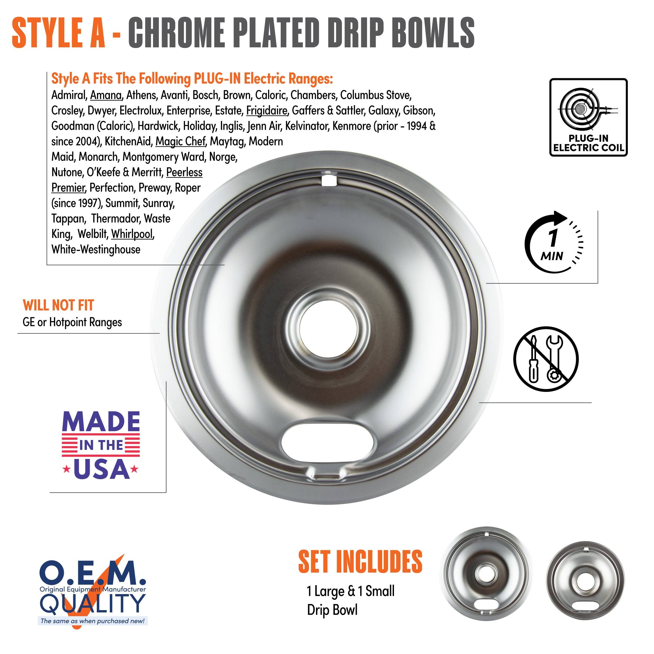 Range Kleen - 12562X Style A 2pk Economy Chrome Plated Drip Bowls, Large and Small