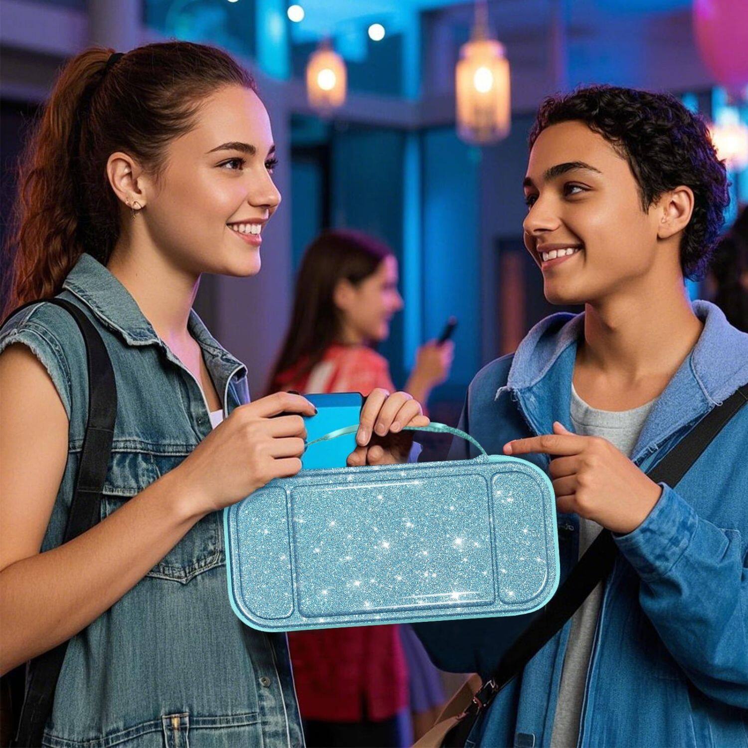 Left. Stock Preferred - Carrying Case for Nintendo Switch 2 (2025) Hard Shell Portable Travel Bag Cover Glittering Blue - Glittering Blue.