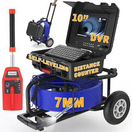 Front. Aukfa - Sewer Camera with Locator - 10" HD Borescope, Self-Leveling, IP68, 200Ft 7MM Cable, DVR, 5X Zoom.