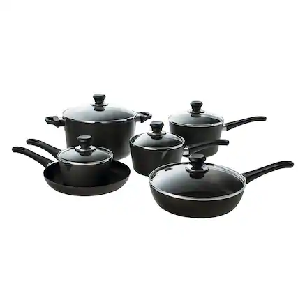 Front. Scanpan - Classic 11 Piece Deluxe Nonstick Cookware Set - Black.