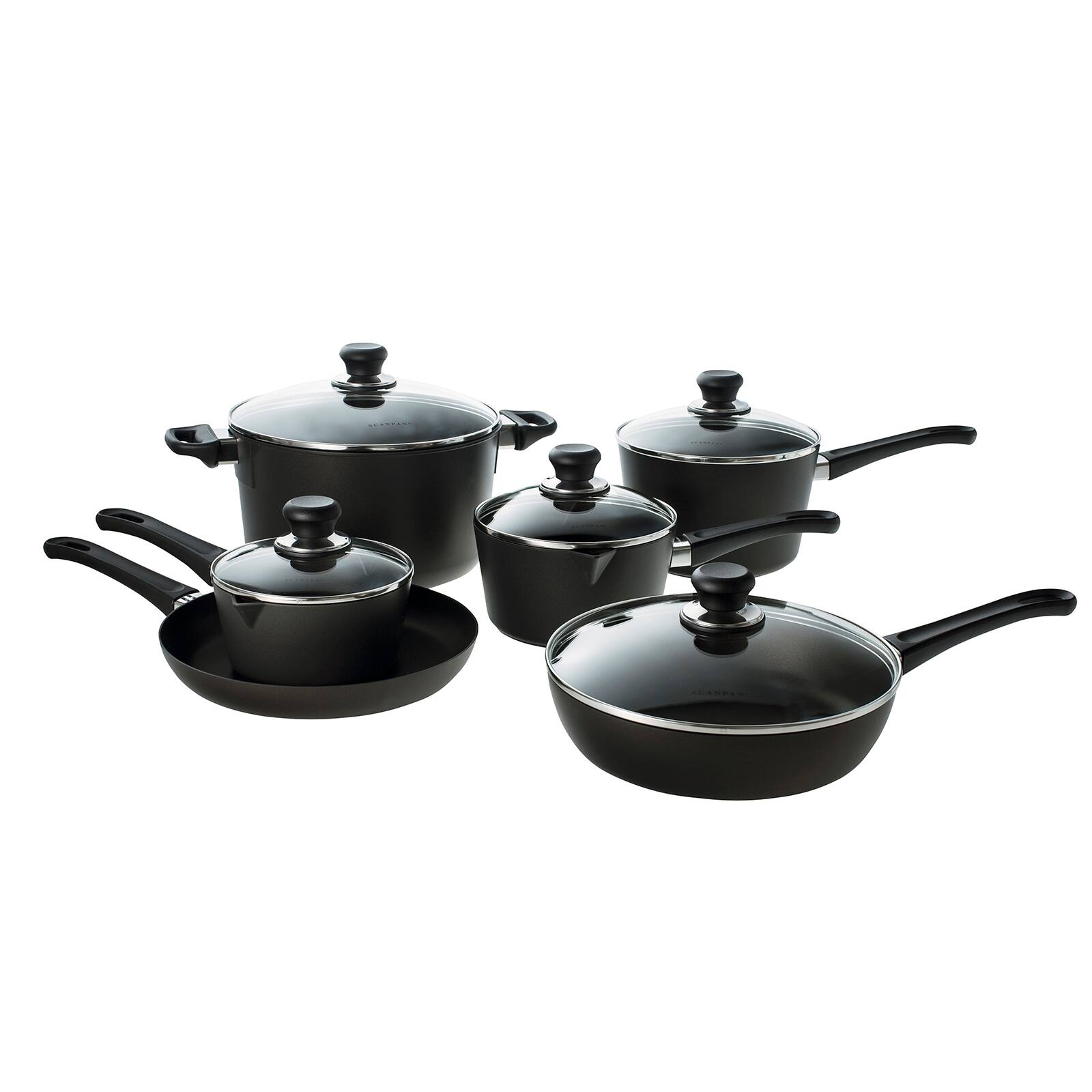 Front. Scanpan - Classic 11 Piece Deluxe Nonstick Cookware Set - Black.
