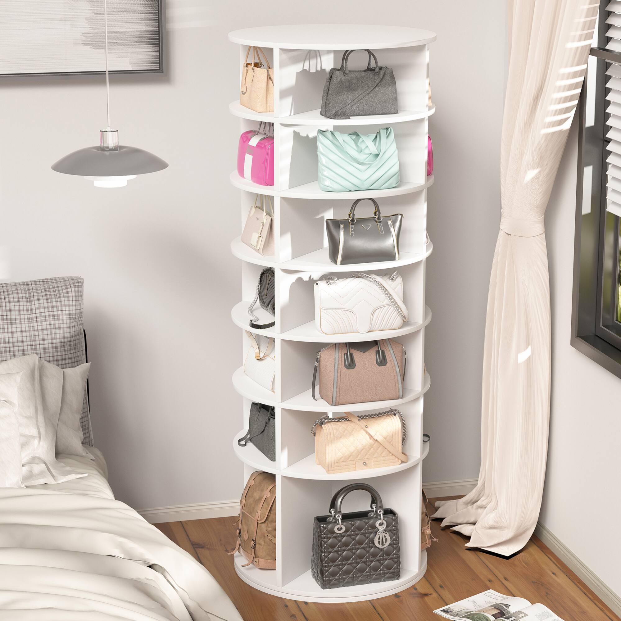 Alt View 2. GOODSILO - 7-Tier Rotating Shoe Rack Tower with High Bottom Design for Organized Shoe Storage - White.