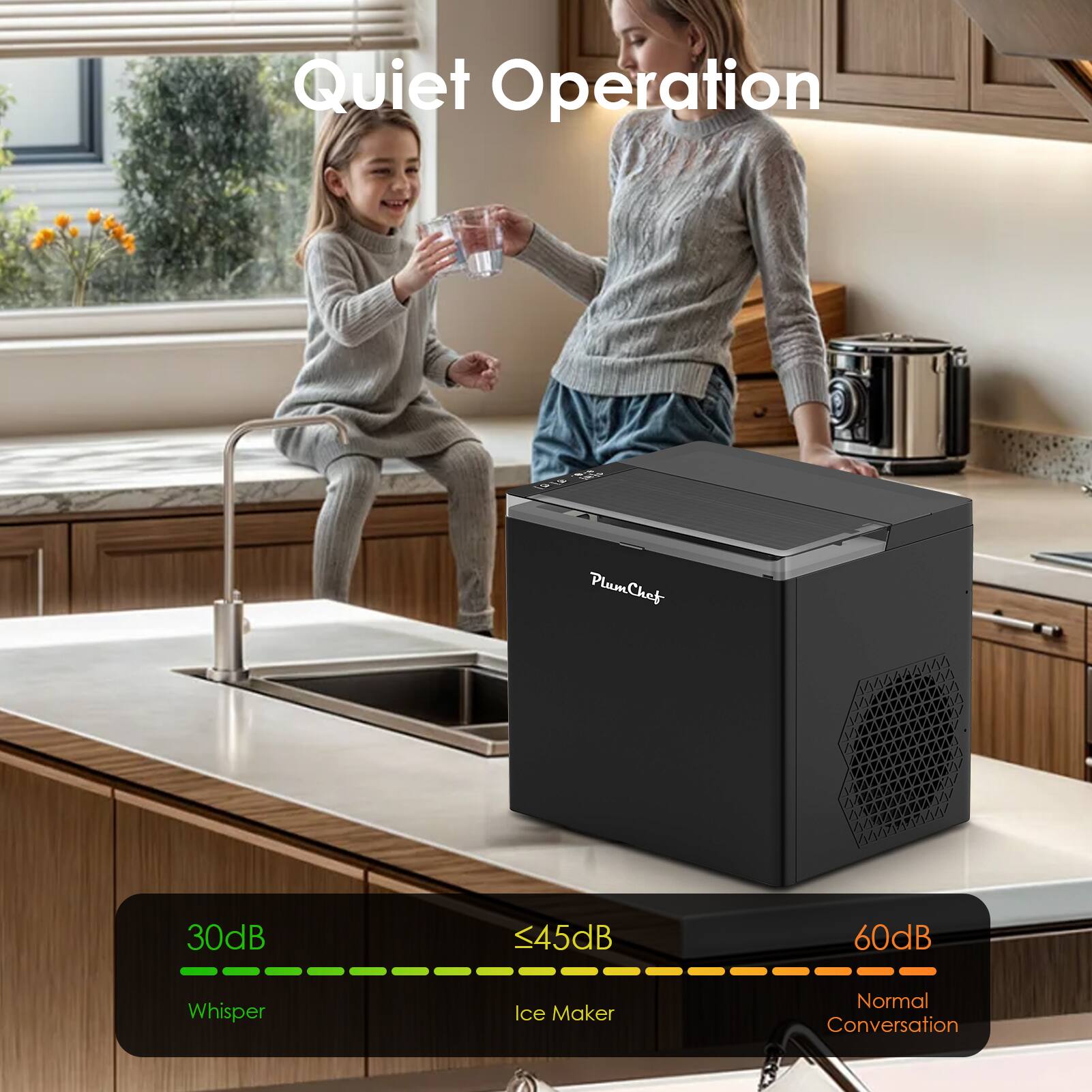 Quiet Operation

PlumChef

30dB Whisper  
<45dB Ice Maker  
60dB Normal Conversation