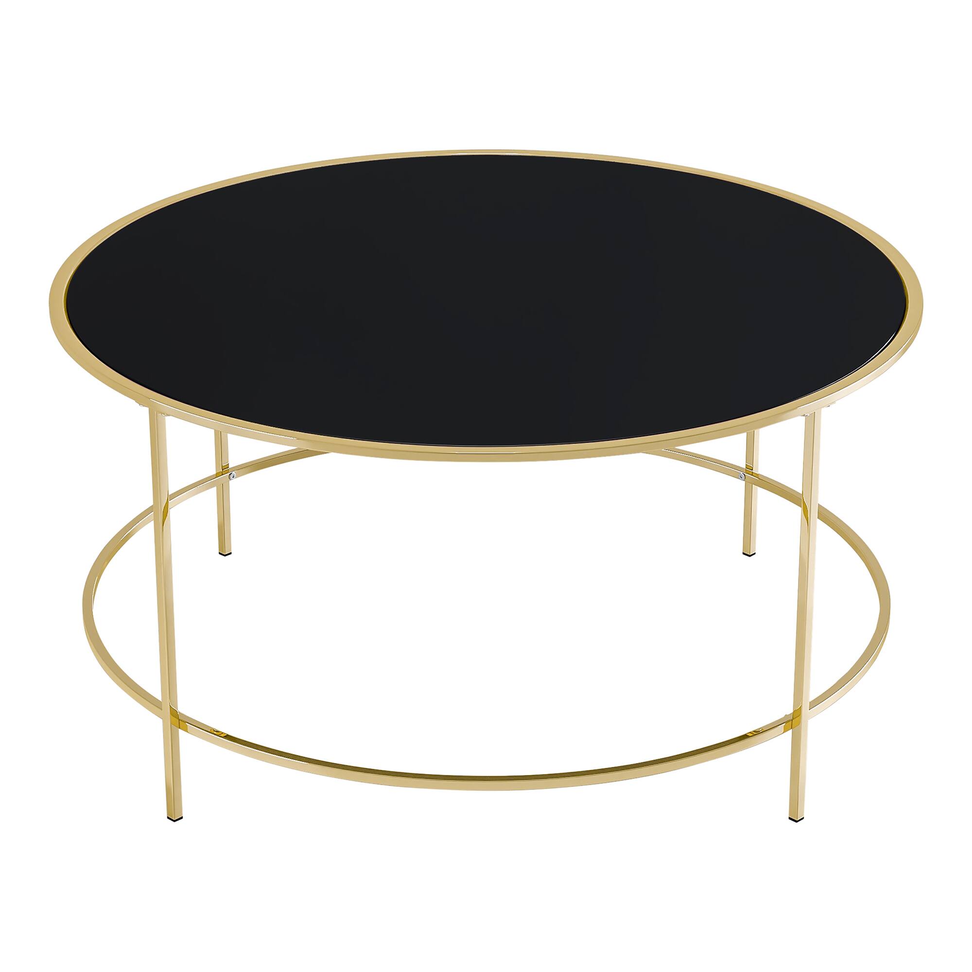 Alt View 2. Furniture of America - Rockbel Contemporary Glass Top Round Coffee Table - Brass.