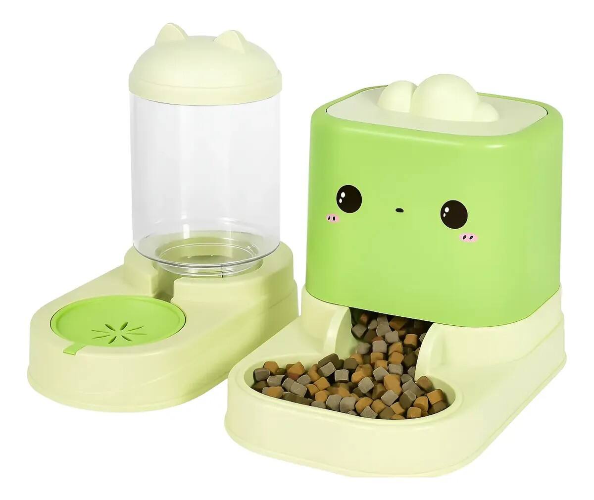 Front. Cluzine - 2-in-1 Automatic Cat Water Fountain & Food Feeder, No Electricity Needed, Bowl for Cats & Dogs - Green.