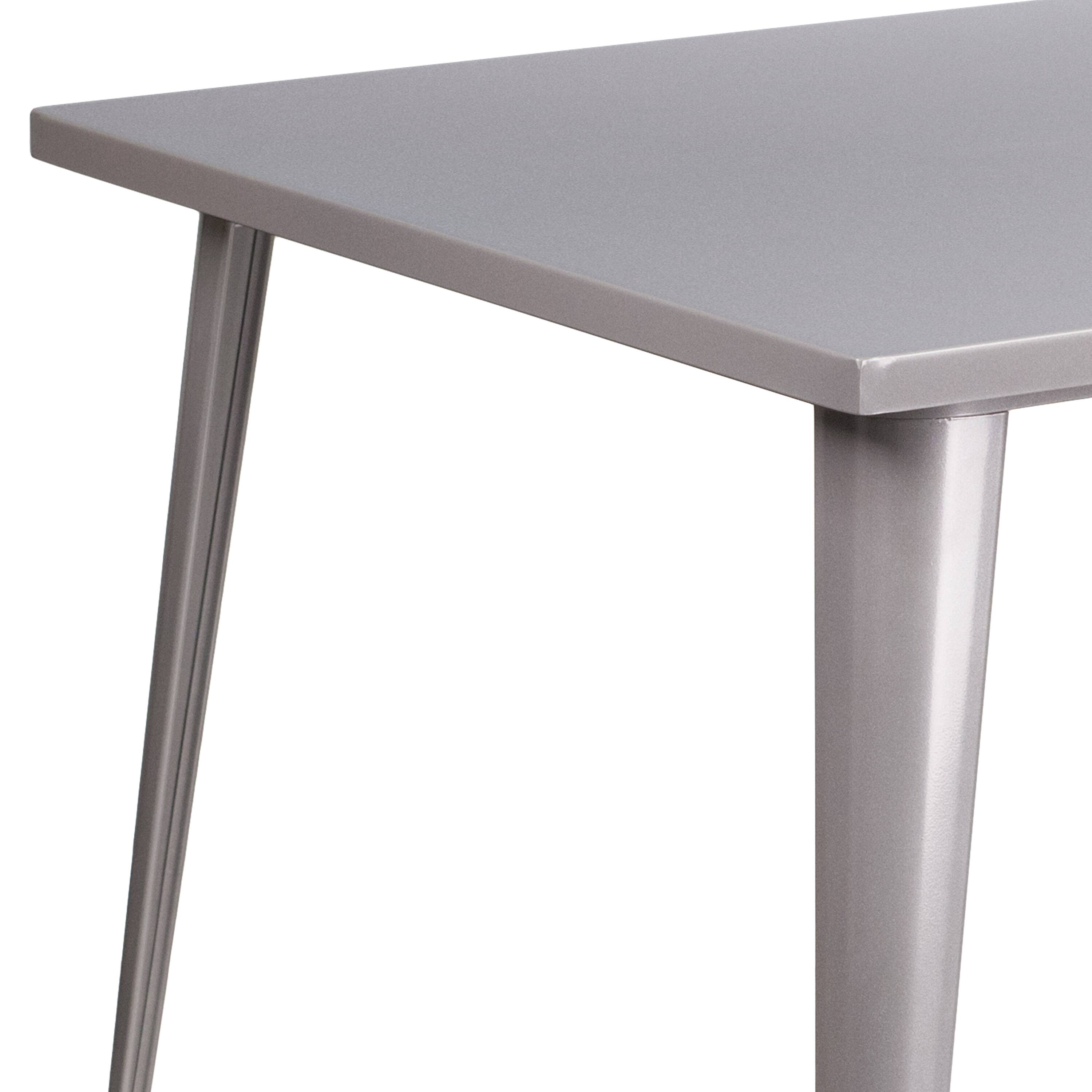 Alt View 5. Emma + Oliver - Commercial Grade 35.5" Square Colorful Metal Indoor-Outdoor Dining Table - Silver.