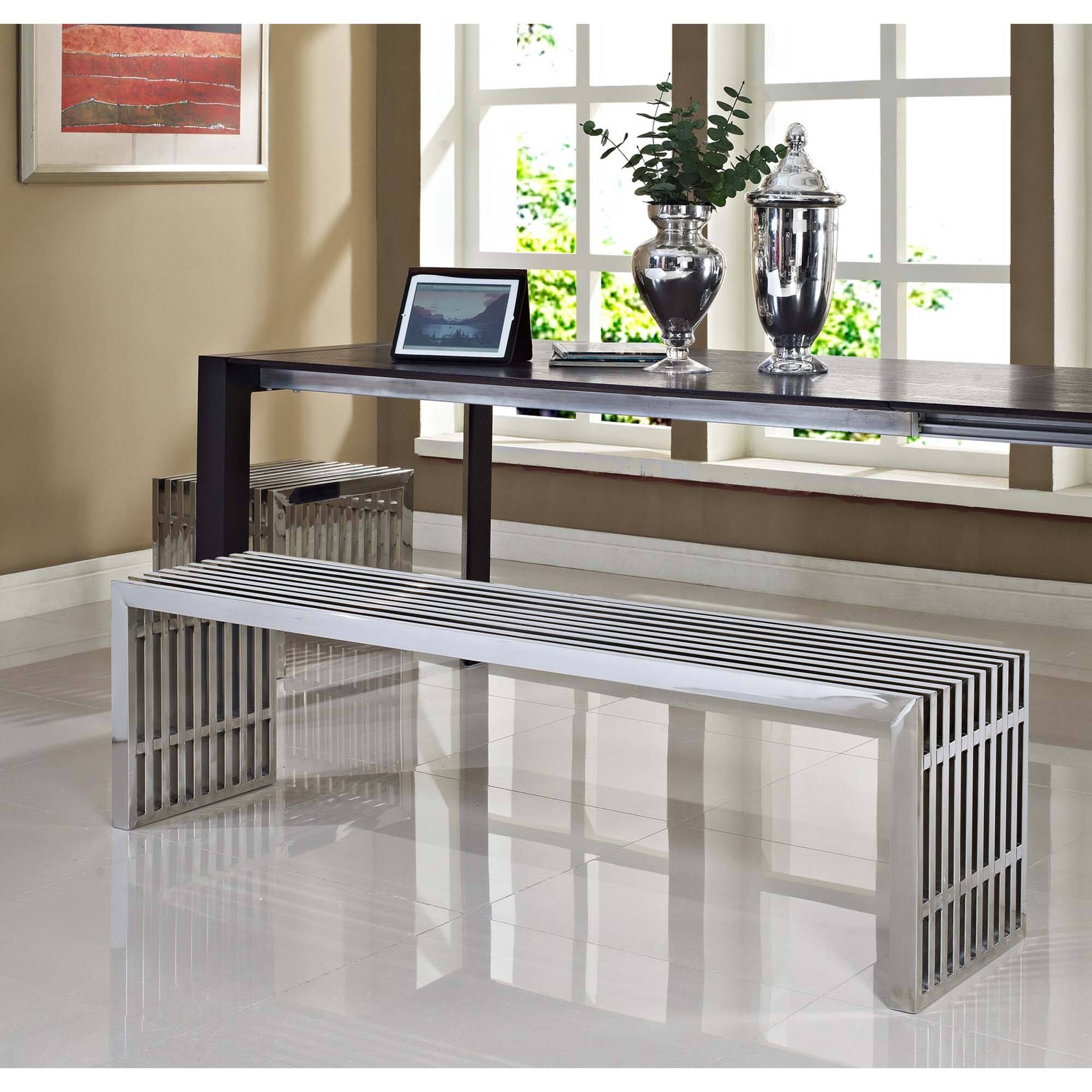 Alt View 3. Modway - Gridiron Benches Set of 2 by Modway - Silver.