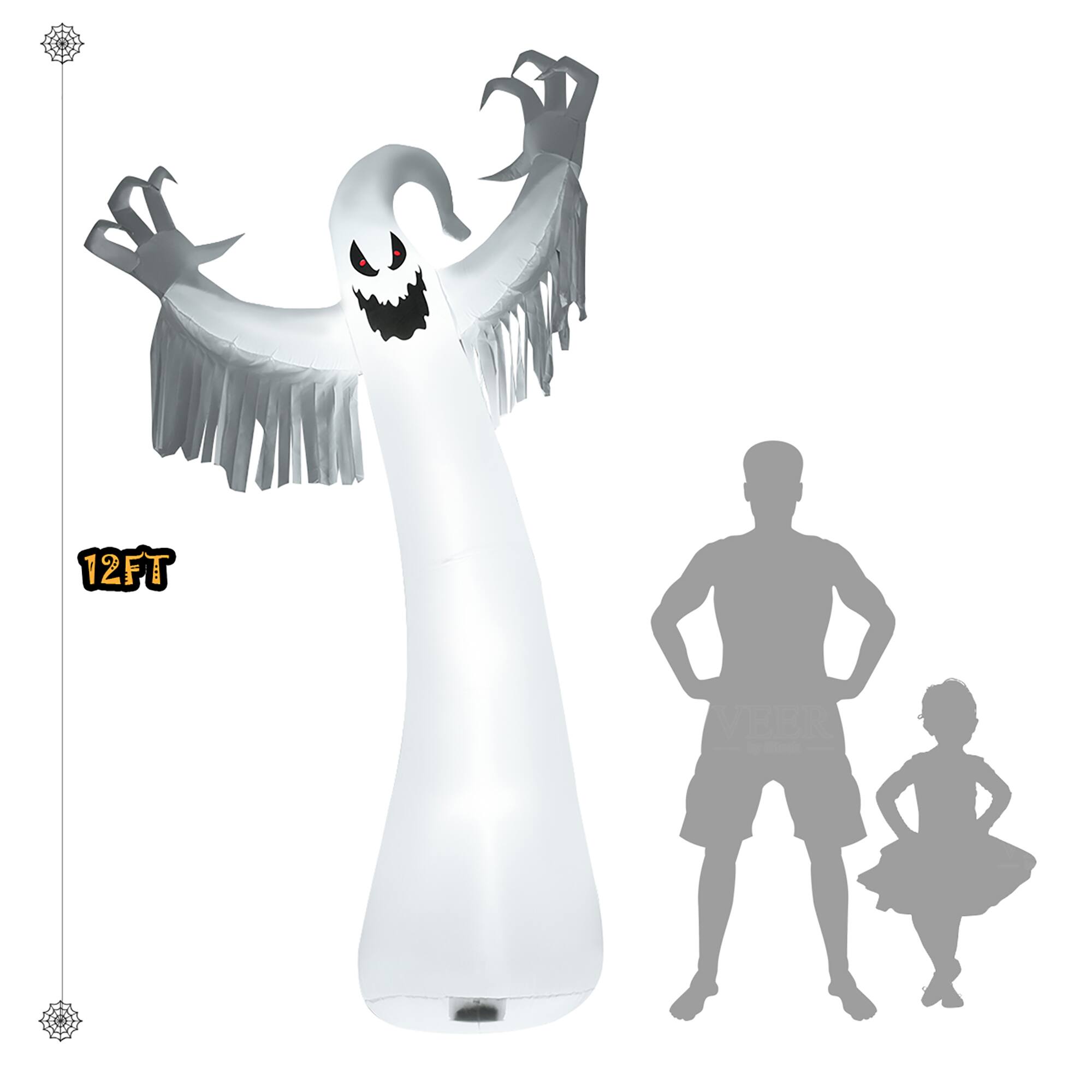 Alt View 14. Costway - 12ft Inflatable Halloween Blow Up Ghost Decoration w/ Built-in LED Light - White/Black.