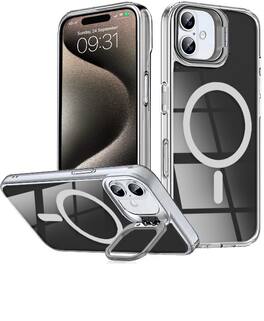 Entronix - Magnetic iPhone 17 Case with Built-In Stand - Glossy Finish - Black