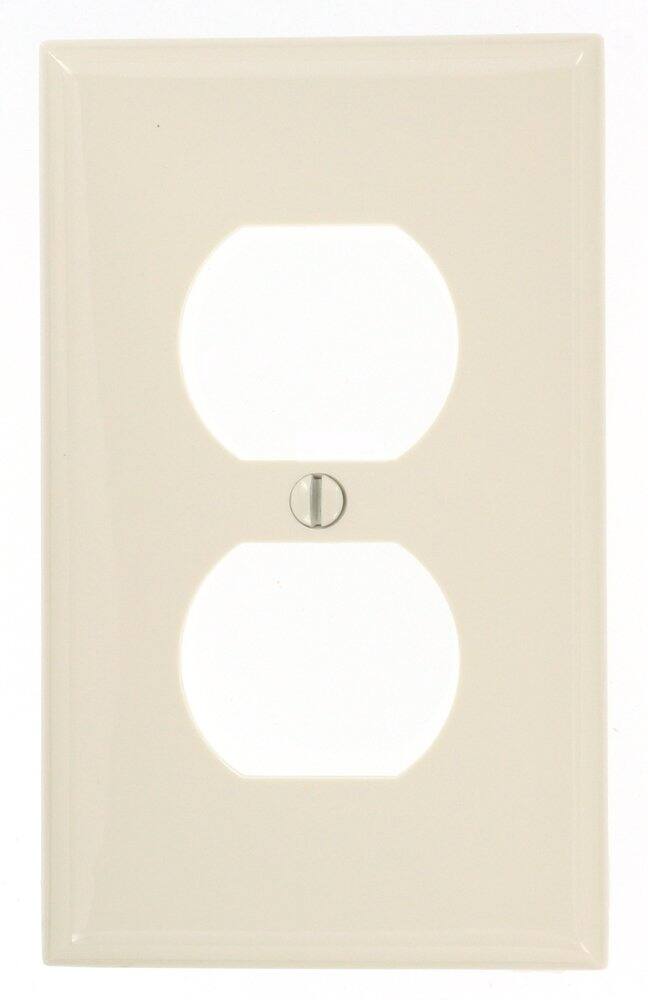 Front. Leviton - 1-Gang Duplex Device Receptacle Wallplate, Standard Size, 80703-NT - White.