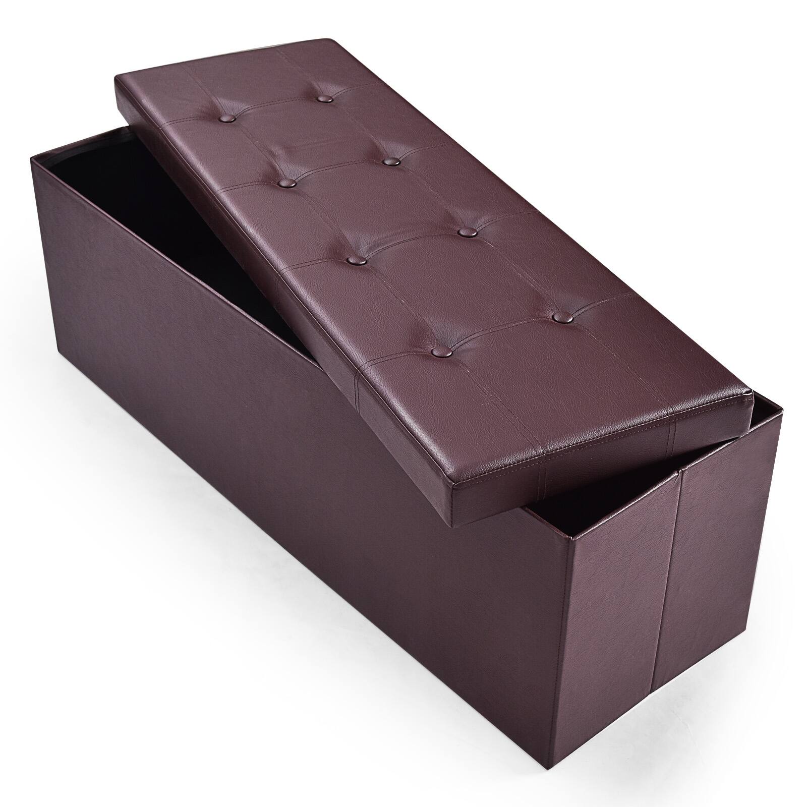 Front. Ecooso - 45-Inch Folding Storage Bench Ottoman with Memory Foam and Large Storage Space - Brown.