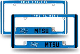 Rico Industries - Middle Tennessee State NCAA Blue Raiders (Set of 2) Chrome Metal License Plate Frames with Bold Full Frame Design - Multi