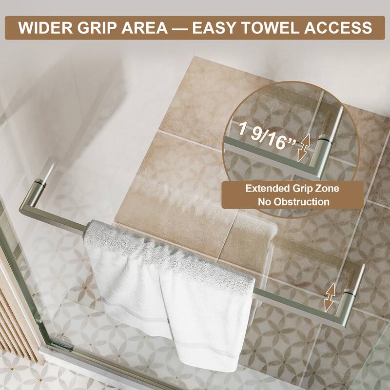 WIDER GRIP AREA — EASY TOWEL ACCESS  
1 9/16" Extended Grip Zone  
No Obstruction