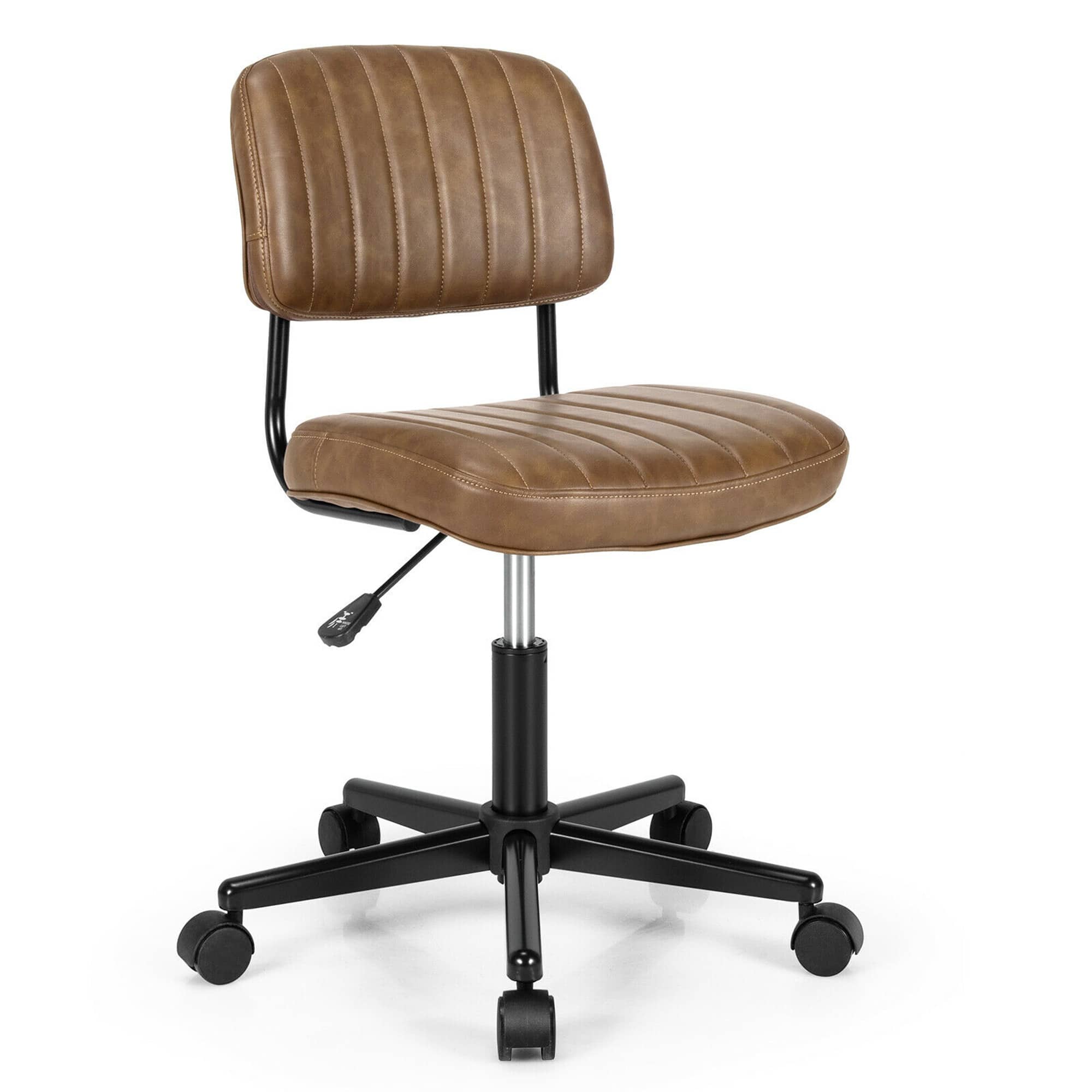 Front. Costway - PU Leather Adjustable Swivel Office Chair with Backrest - Brown.
