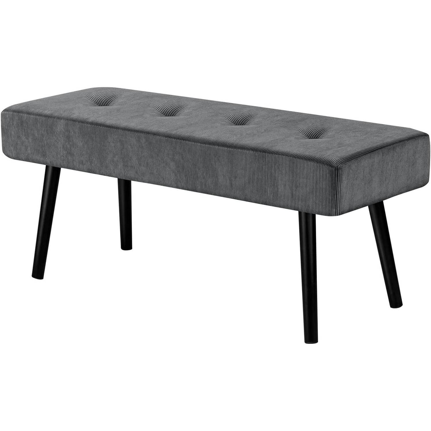 Back. Hivvago - Mid-Century Grey Corduroy Upholstered End of Bed Bench with Metal Legs - Grey.