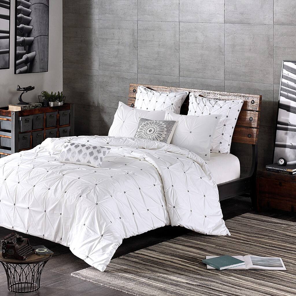 Alt View 1. Gracie Mills - Gracie Mills Darrel Tufted Grey Embroidered Euro Sham - White.