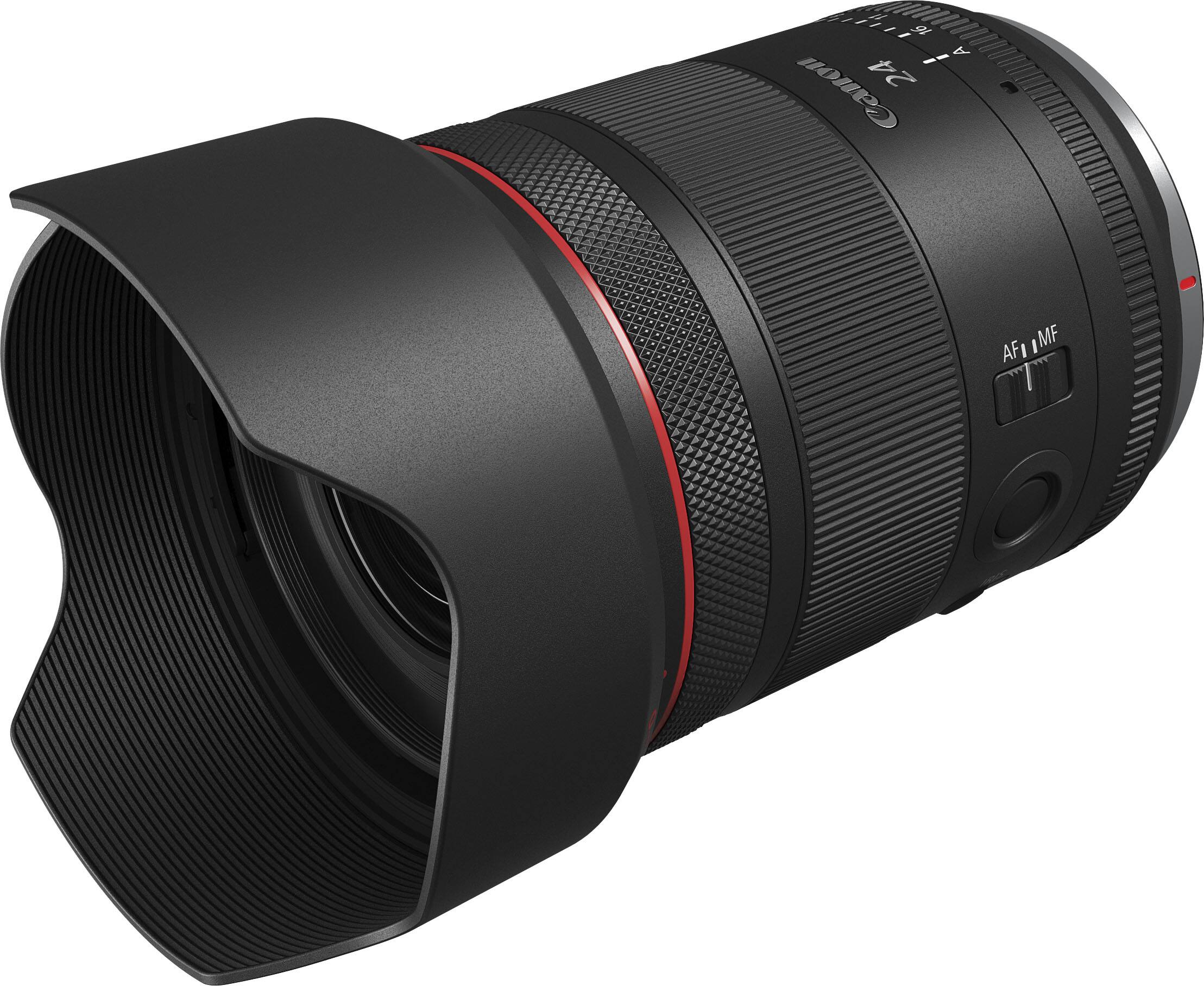 The image features a Canon 24-105mm lens, which is a zoom lens with a focal length range of 24 to 105 millimeters. The lens is designed for use with Canon cameras and is known for its versatility and sharpness. The lens is mounted on a camera, and the image provides a close-up view of the lens, showcasing its details and features.